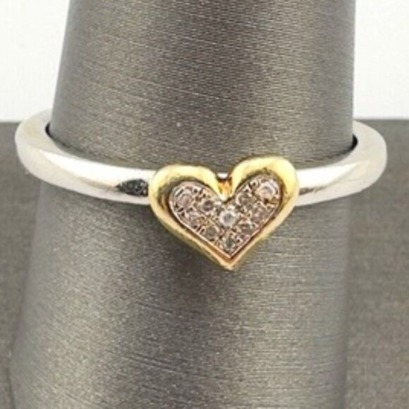 Stackable Expressions Sterling Silver Heart Diamond & Gold Vermeil Ring Sz 10 - Picture 2 of 6